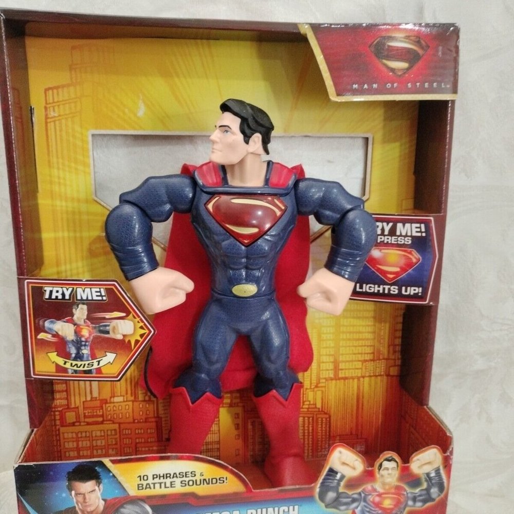 Nib Superman Of Steel Mega Punch Action Figure Lights Up Chest 10 Phrase Sounds